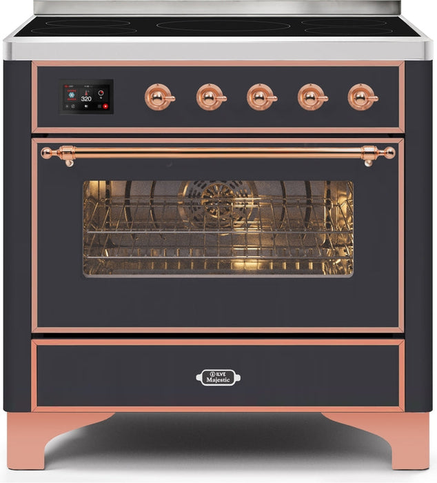 ILVE Majestic II 36" Induction Range with Element Stove and Electric Oven in Matte Graphite with Copper Trim, UMI09NS3MGP