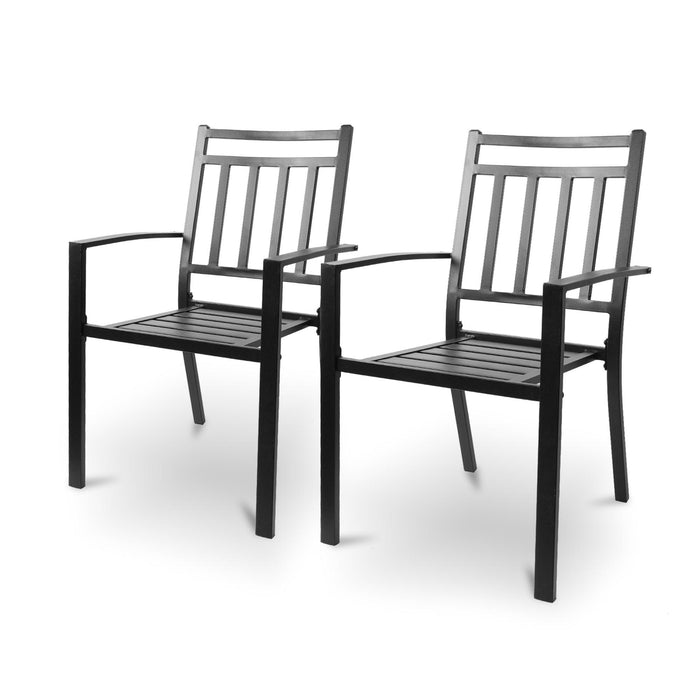 Set of 2 Outdoor Patio Dining Chairs with Armrest Garden Stackable Metal Chairs, Black