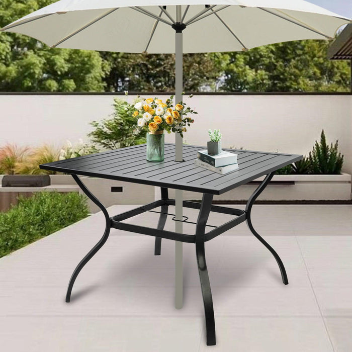 37" Square Patio Outdoor Dining Table for 4 with Umbrella Hole Metal Table, Black