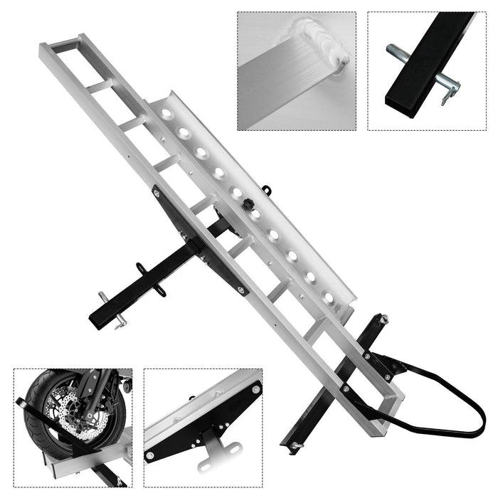 Hitch Mount Aluminum Motorcycle Carrier Rack Dirt Bike Scooter Carrier with Loading Ramp Wheel Lock