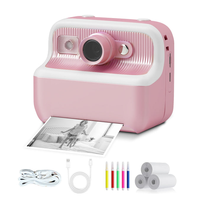 Kids Camera Instant Camera Christmas Birthday Gifts 1080P Digital Video Camera with 3 Rolls Paper, Pink