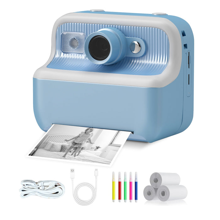 Kids Camera Instant Camera Christmas Birthday Gifts 1080P Digital Video Camera with 3 Rolls Paper, Blue