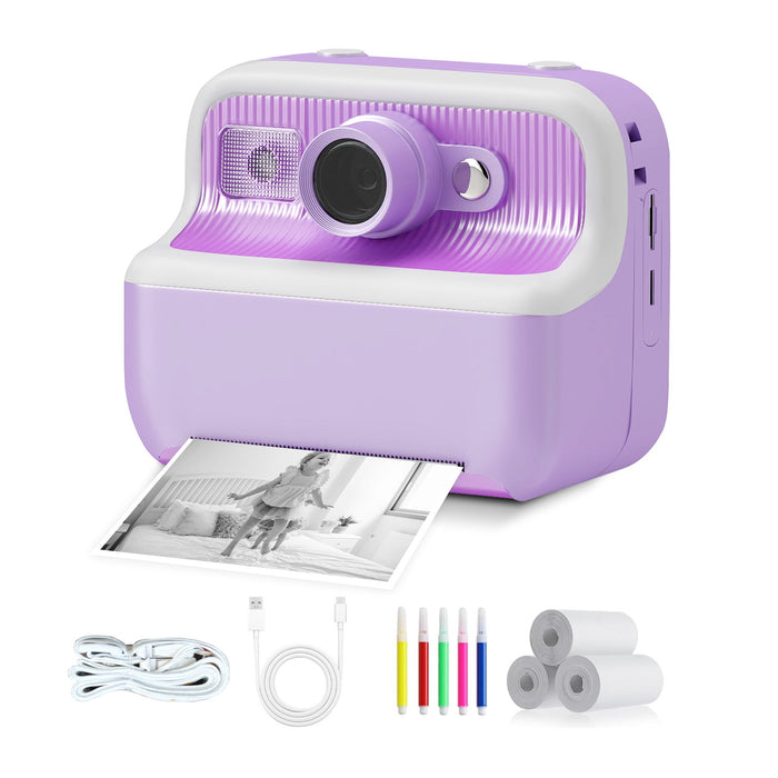 Kids Camera Instant Camera Christmas Birthday Gifts 1080P Digital Video Camera with 3 Rolls Paper, Purple