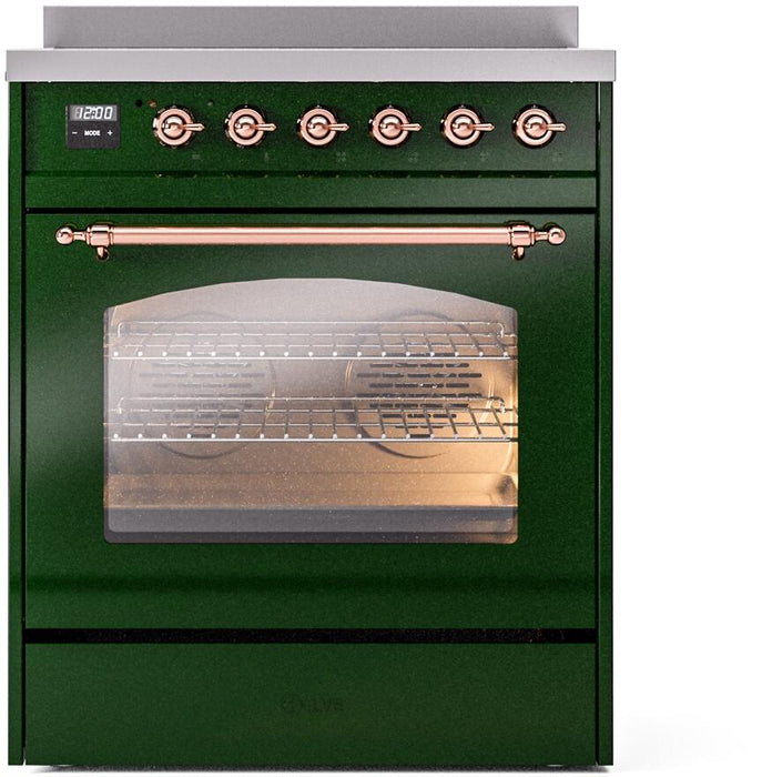 ILVE Nostalgie II 30" Induction Range with Element Stove and Electric Oven in Emerald Green with Copper Trim, UPI304NMPEGP