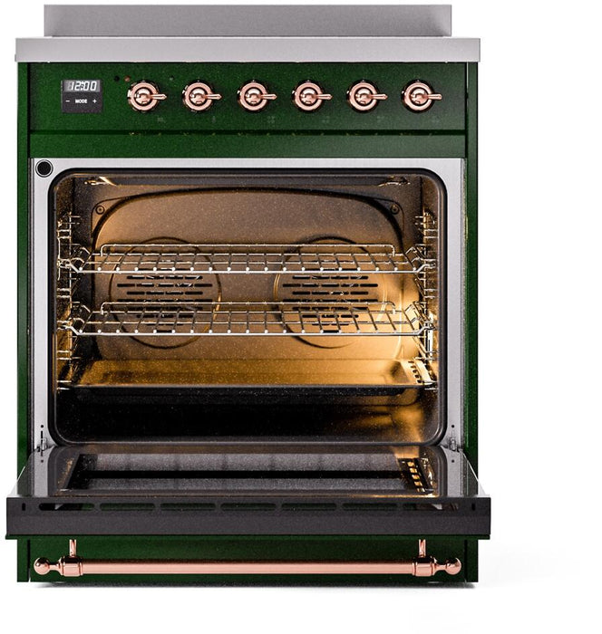 ILVE Nostalgie II 30" Induction Range with Element Stove and Electric Oven in Emerald Green with Copper Trim, UPI304NMPEGP