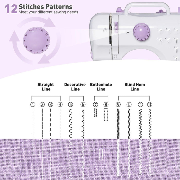 Portable Mini Sewing Machine for Beginners with Foot Pedal 12 Built-In Stitches Double Thread, Purple