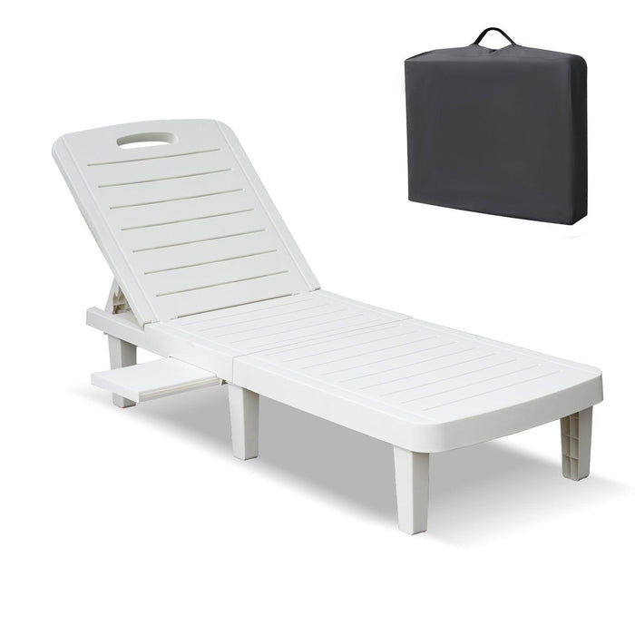 74.4" Outdoor Chaise Lounge Patio Pool Lounge Chairs with 4 Level Adjustable Backrest, White