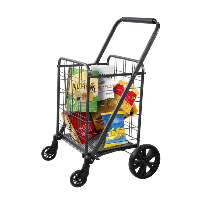 Folding Grocery Shopping Cart Collapsible Utility Cart with 360 Degrees Swivel Wheels, Black