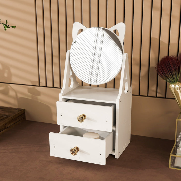 Makeup Storage Organizer for Vanity with Rotating Mirror and 2 Drawers Cosmetic Storage Box