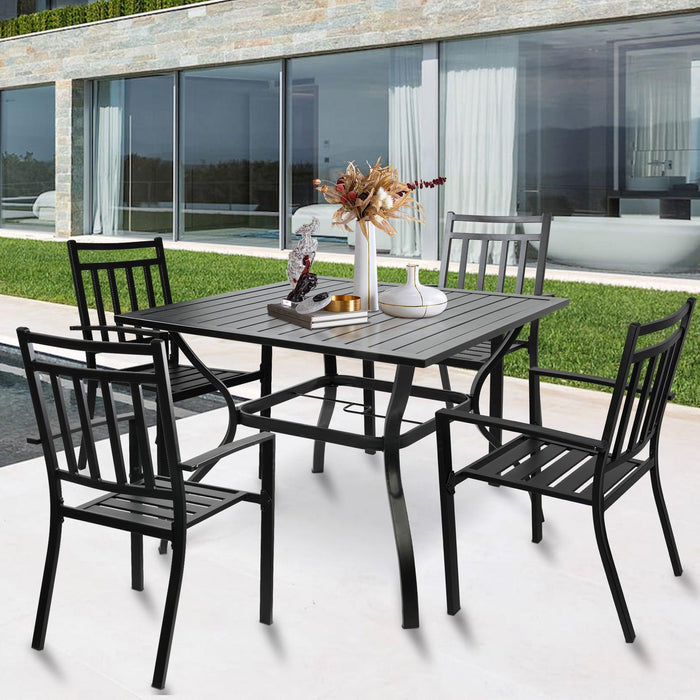 37" Square Patio Outdoor Dining Table for 4 with Umbrella Hole Metal Table, Black