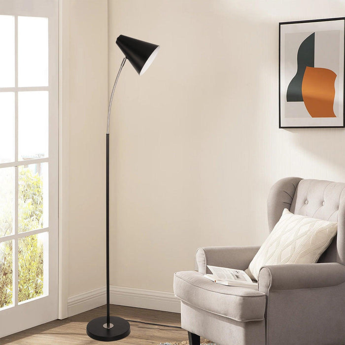 Simple Standing Floor Lamp with Adjustable Metal Shade Foot Switch Tall Stand Up Reading Lamp, Black