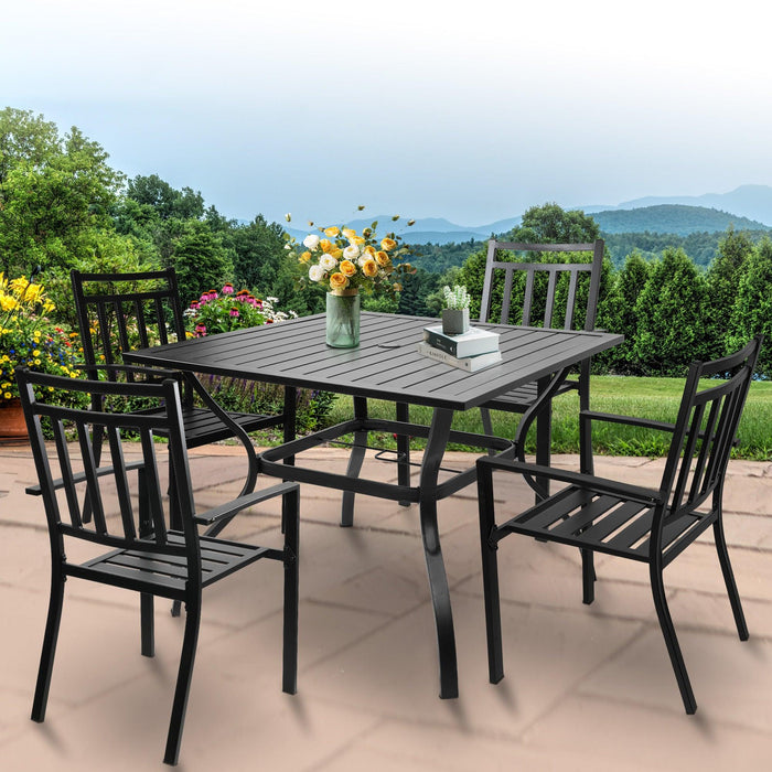 37" Square Patio Outdoor Dining Table for 4 with Umbrella Hole Metal Table, Black