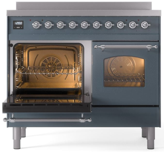 ILVE Nostalgie II 40" Induction Range with Element Stove and Electric Oven in Blue Grey with Chrome Trim, UPDI406NMPBGC