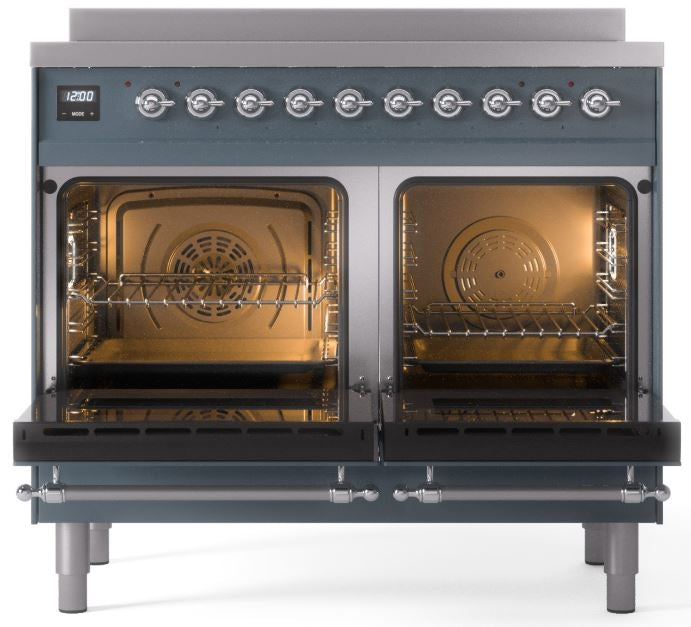 ILVE Nostalgie II 40" Induction Range with Element Stove and Electric Oven in Blue Grey with Chrome Trim, UPDI406NMPBGC