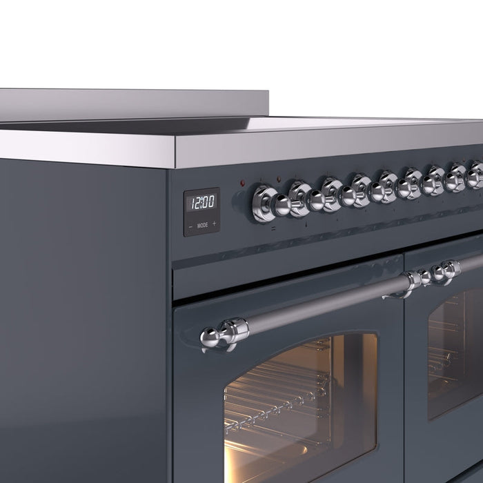 ILVE Nostalgie II 40" Induction Range with Element Stove and Electric Oven in Blue Grey with Chrome Trim, UPDI406NMPBGC