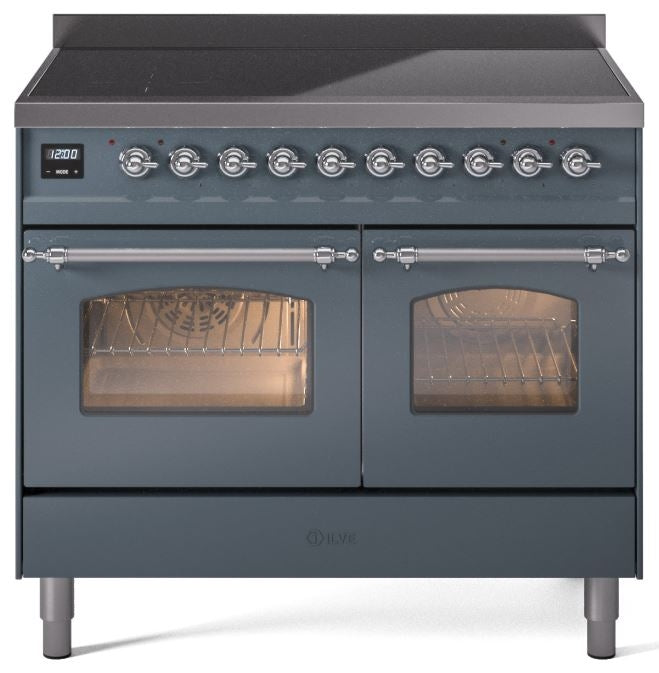 ILVE Nostalgie II 40" Induction Range with Element Stove and Electric Oven in Blue Grey with Chrome Trim, UPDI406NMPBGC