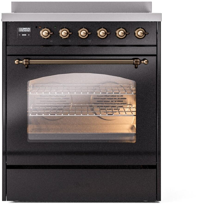 ILVE Nostalgie II 30" Induction Range with Element Stove and Electric Oven in Black with Bronze Trim, UPI304NMPBKB