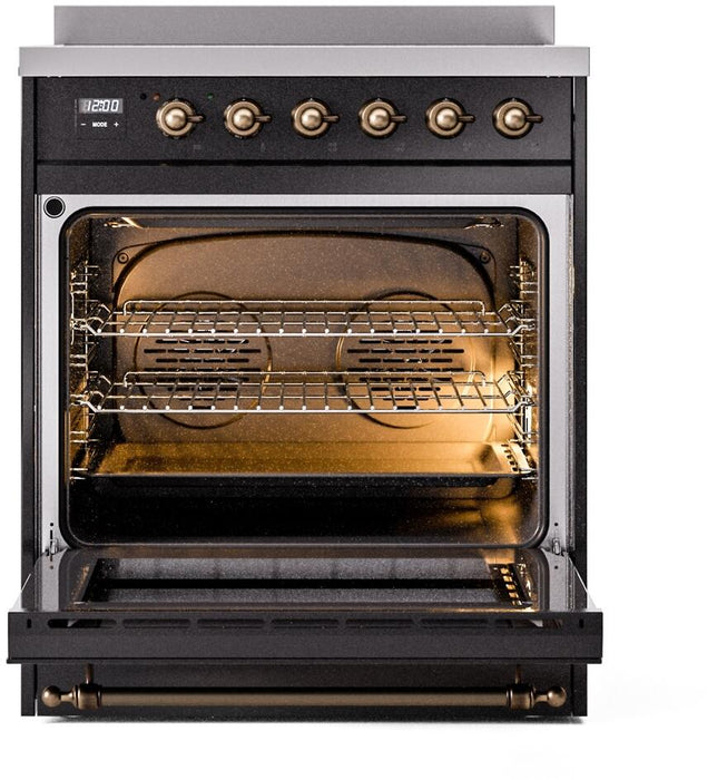 ILVE Nostalgie II 30" Induction Range with Element Stove and Electric Oven in Black with Bronze Trim, UPI304NMPBKB