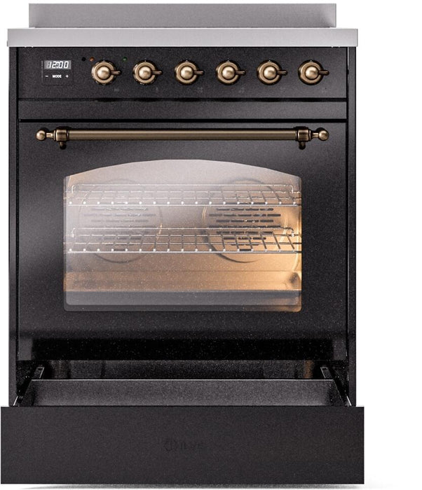 ILVE Nostalgie II 30" Induction Range with Element Stove and Electric Oven in Black with Bronze Trim, UPI304NMPBKB