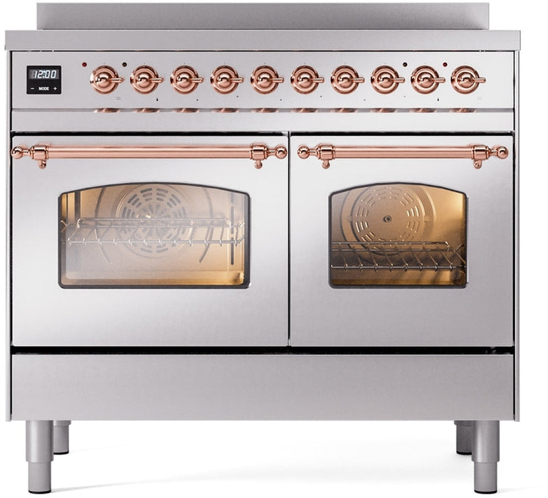 ILVE Nostalgie II 40" Induction Range with Element Stove and Electric Oven in Stainless Steel with Copper Trim, UPDI406NMPSSP