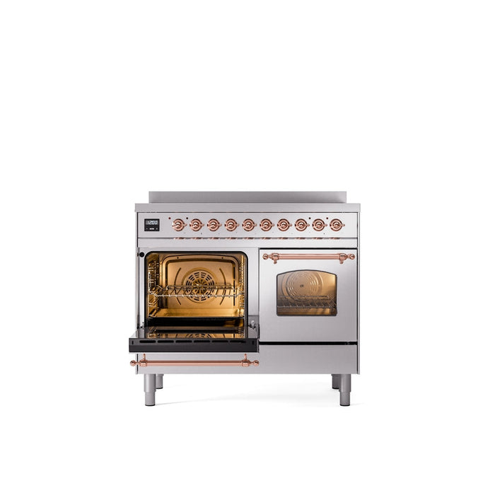 ILVE Nostalgie II 40" Induction Range with Element Stove and Electric Oven in Stainless Steel with Copper Trim, UPDI406NMPSSP