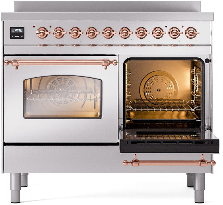 ILVE Nostalgie II 40" Induction Range with Element Stove and Electric Oven in Stainless Steel with Copper Trim, UPDI406NMPSSP