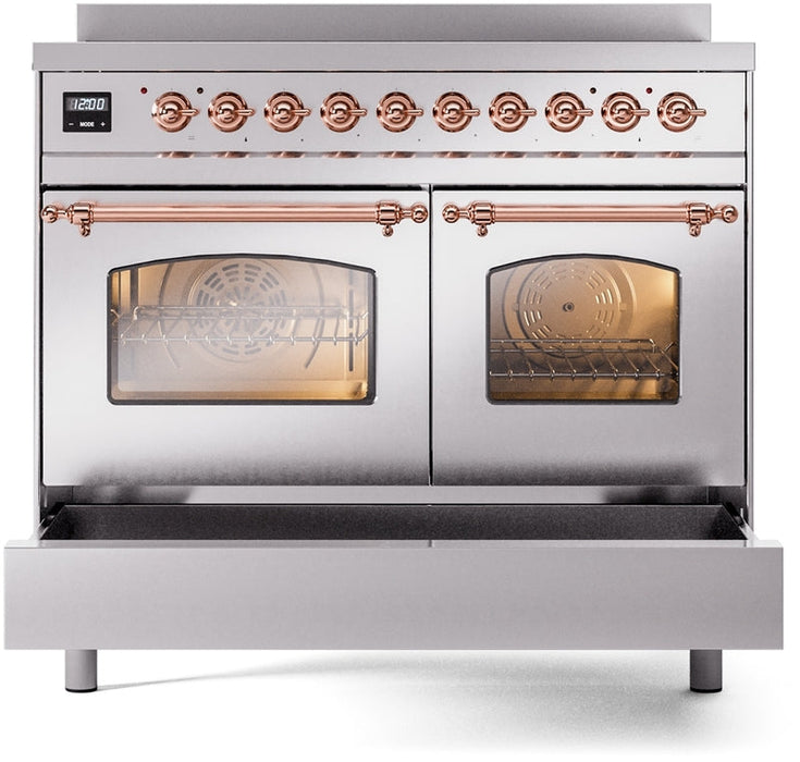 ILVE Nostalgie II 40" Induction Range with Element Stove and Electric Oven in Stainless Steel with Copper Trim, UPDI406NMPSSP