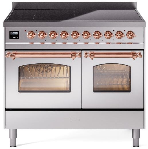 ILVE Nostalgie II 40" Induction Range with Element Stove and Electric Oven in Stainless Steel with Copper Trim, UPDI406NMPSSP