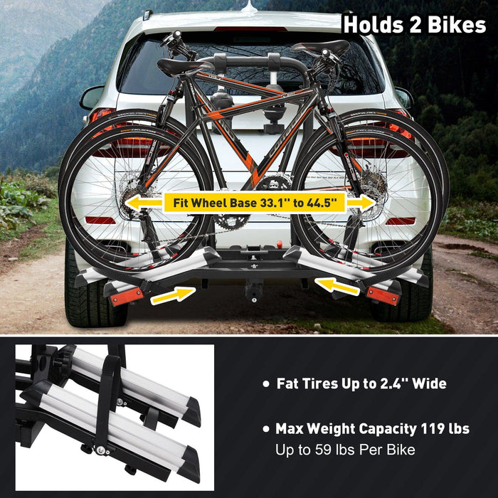 Hitch Bike Rack for 2 Bikes with Adjustable Arms Foldable Platform Style Bicycle Car Racks