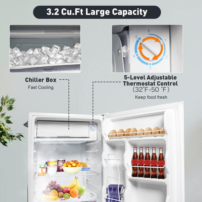 3.2 Cu.ft. Small Fridge with Freezer Compact Refrigerator with Adjustable Legs, White