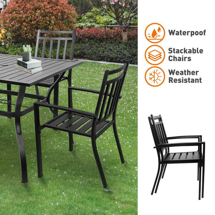 Set of 2 Outdoor Patio Dining Chairs with Armrest Garden Stackable Metal Chairs, Black