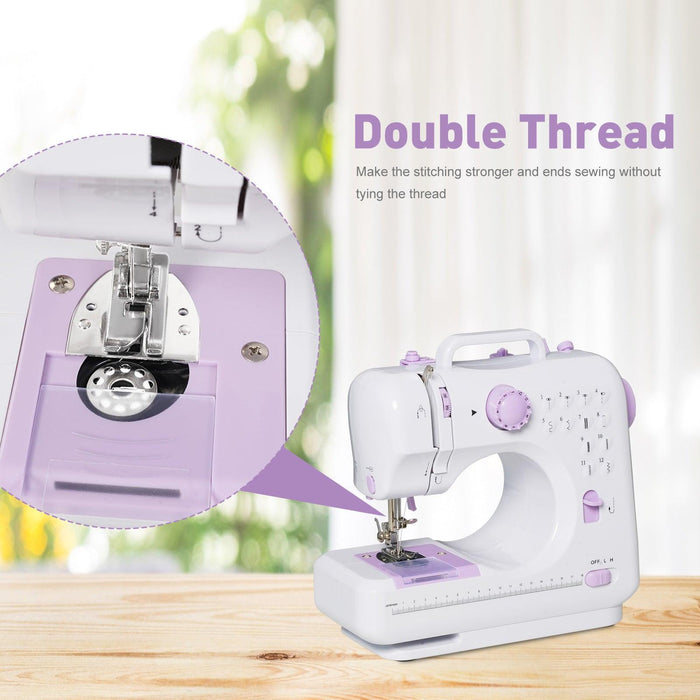 Portable Mini Sewing Machine for Beginners with Foot Pedal 12 Built-In Stitches Double Thread, Purple