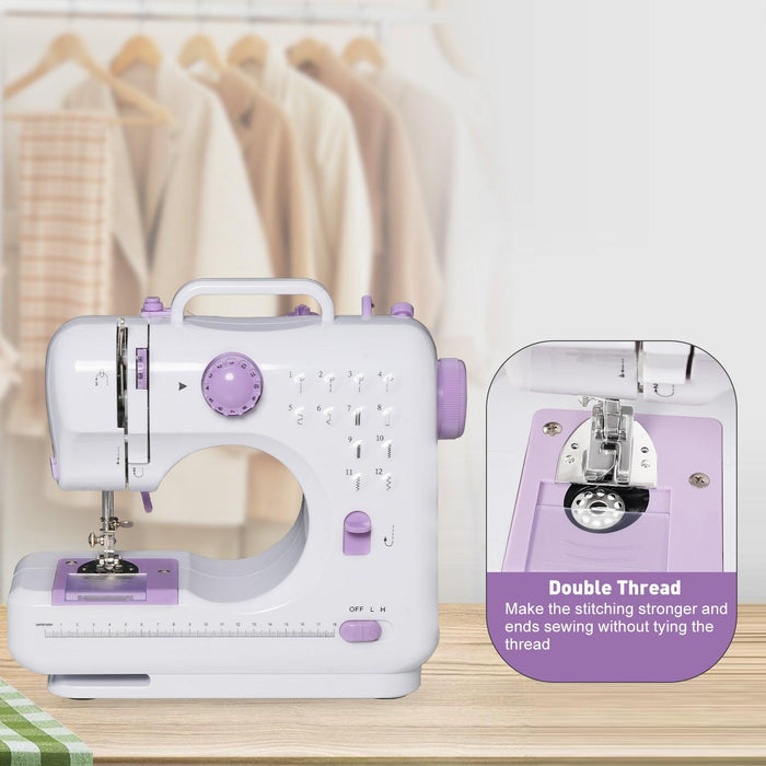 Portable Mini Sewing Machine for Beginners with Foot Pedal 12 Built-In Stitches Double Thread, Purple