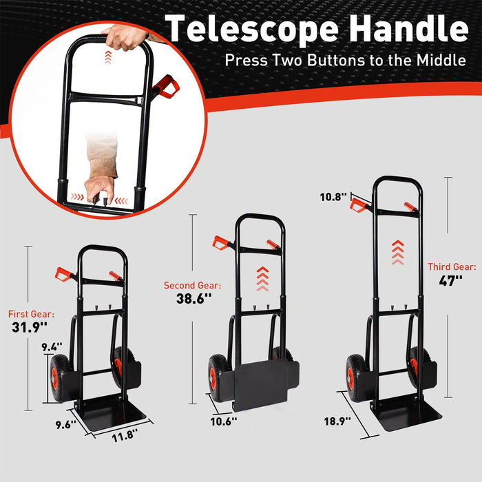 Hand Truck with Telescope Handle Dolly Cart Trolley Cart for Moving, 440lbs Capacity