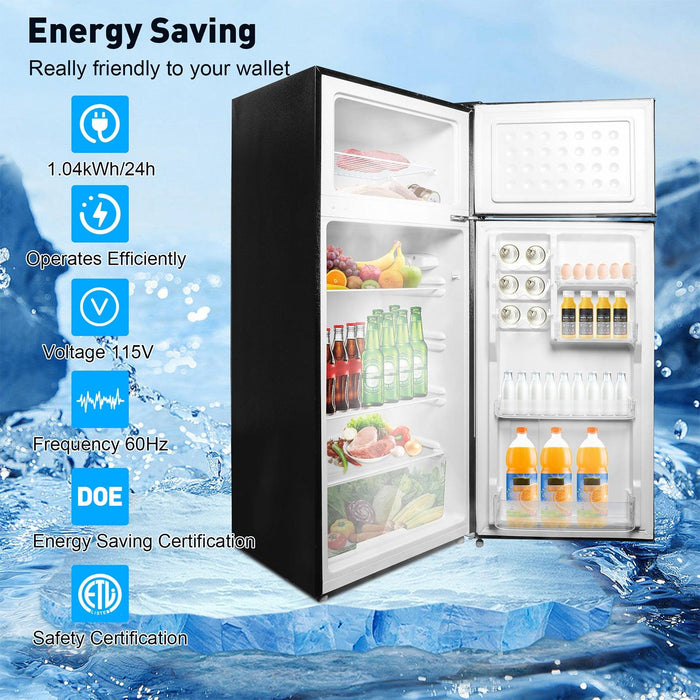 7.7 Cu.ft. 2-Door Refrigerator with Freezer Fridge with Adjustable Thermostat Control, Black