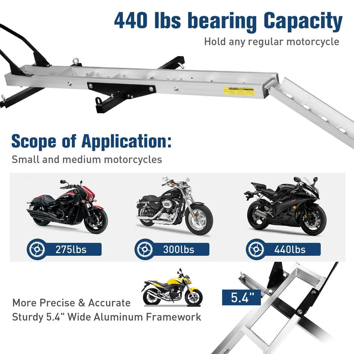 Hitch Mount Aluminum Motorcycle Carrier Rack Dirt Bike Scooter Carrier with Loading Ramp Wheel Lock