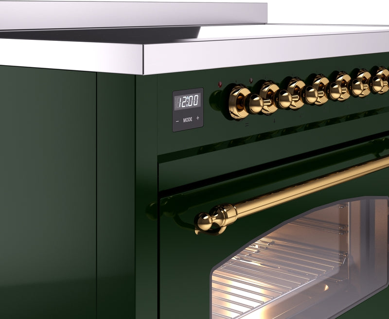 ILVE Nostalgie II 48" Induction Range with Element Stove and Electric Oven in Emerald Green with Brass Trim, UPI486NMPEGG