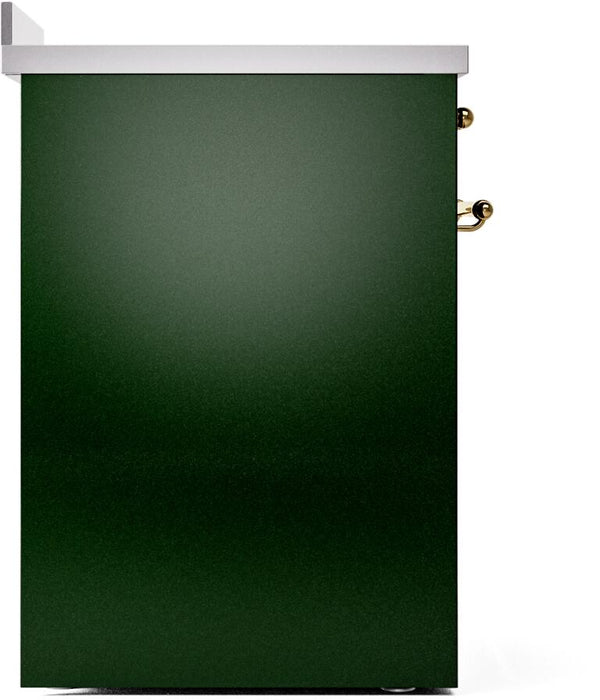 ILVE Nostalgie II 30" Induction Range with Element Stove and Electric Oven in Emerald Green with Brass Trim, UPI304NMPEGG