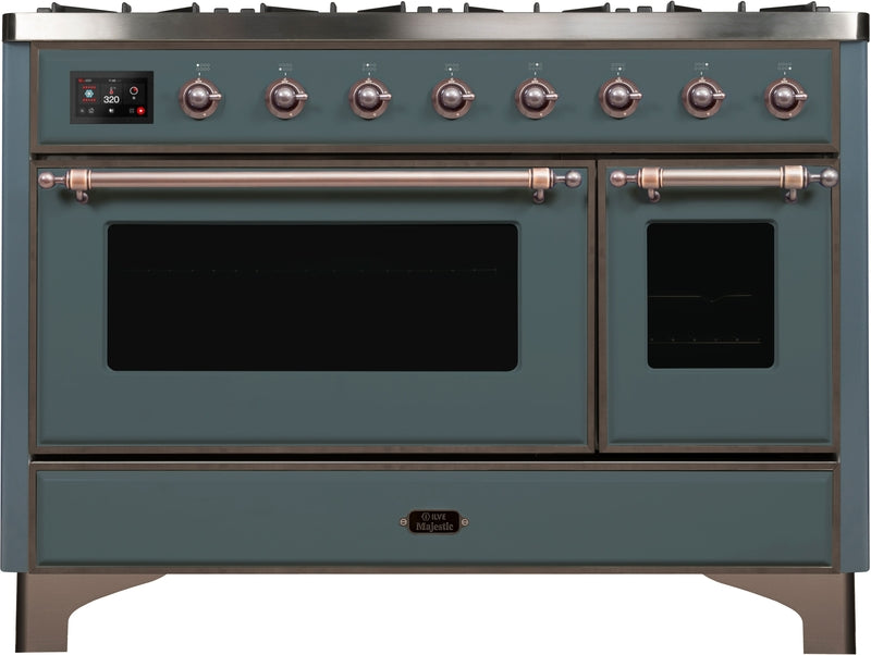 ILVE Majestic II 48" Dual Fuel Natural Gas Range in Blue Grey with Bronze Trim, UM12FDNS3BGB