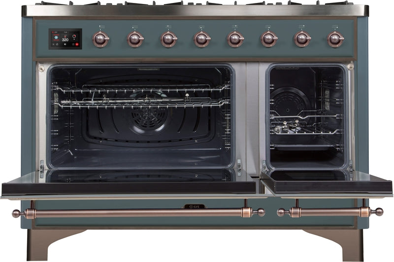 ILVE Majestic II 48" Dual Fuel Natural Gas Range in Blue Grey with Bronze Trim, UM12FDNS3BGB