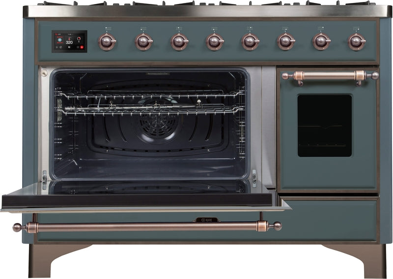 ILVE Majestic II 48" Dual Fuel Natural Gas Range in Blue Grey with Bronze Trim, UM12FDNS3BGB