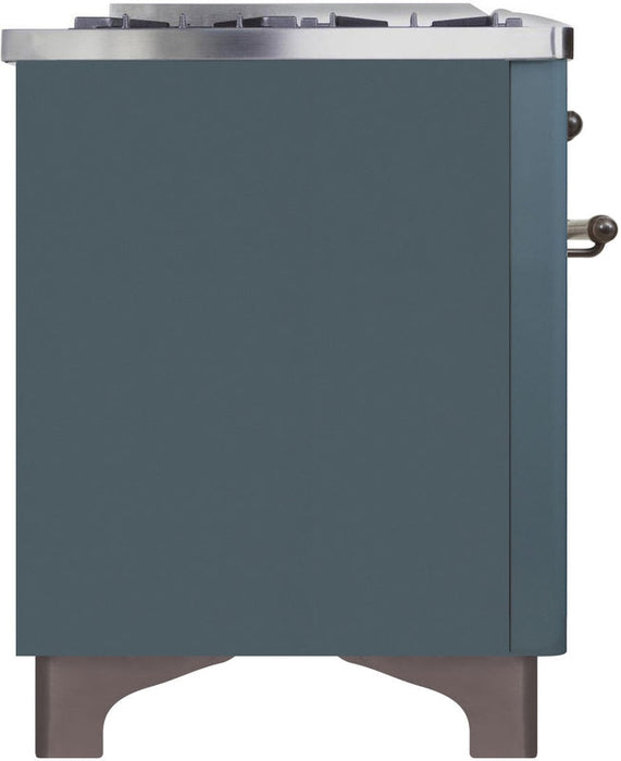 ILVE Majestic II 48" Dual Fuel Natural Gas Range in Blue Grey with Bronze Trim, UM12FDNS3BGB