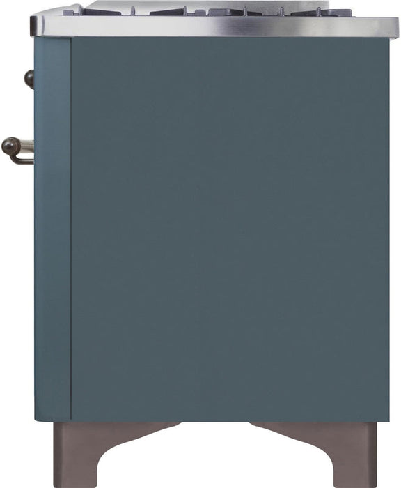 ILVE Majestic II 48" Dual Fuel Natural Gas Range in Blue Grey with Bronze Trim, UM12FDNS3BGB