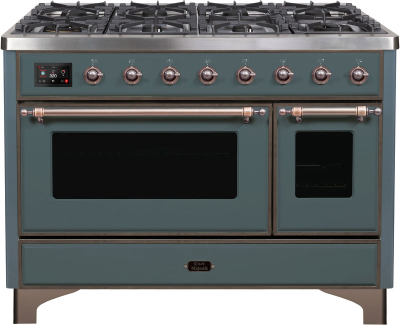 ILVE Majestic II 48" Dual Fuel Natural Gas Range in Blue Grey with Bronze Trim, UM12FDNS3BGB