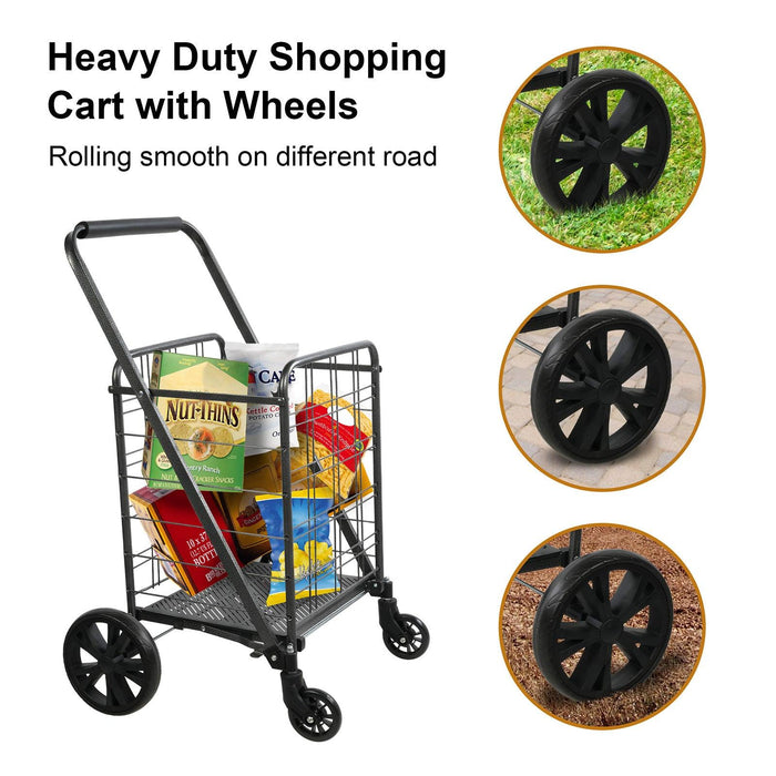 Folding Grocery Shopping Cart Collapsible Utility Cart with 360 Degrees Swivel Wheels, Black