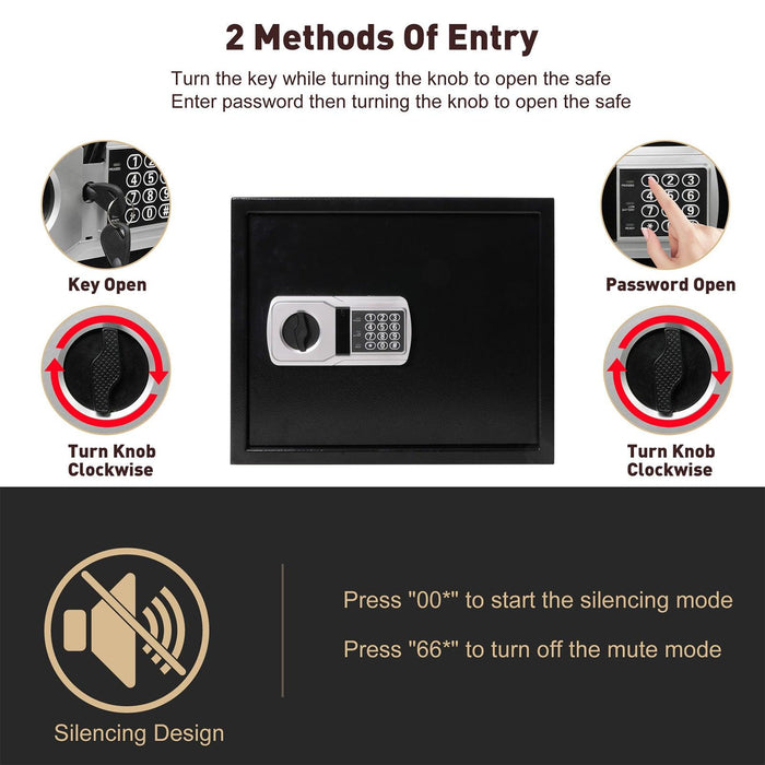 1.4 Cu ft Home Safe Box Money Safe with Dual Warning Alarm Digital Keypad and Removable Shelf