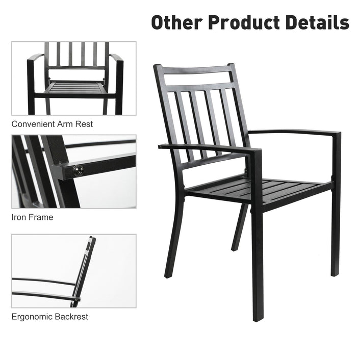 Set of 2 Outdoor Patio Dining Chairs with Armrest Garden Stackable Metal Chairs, Black