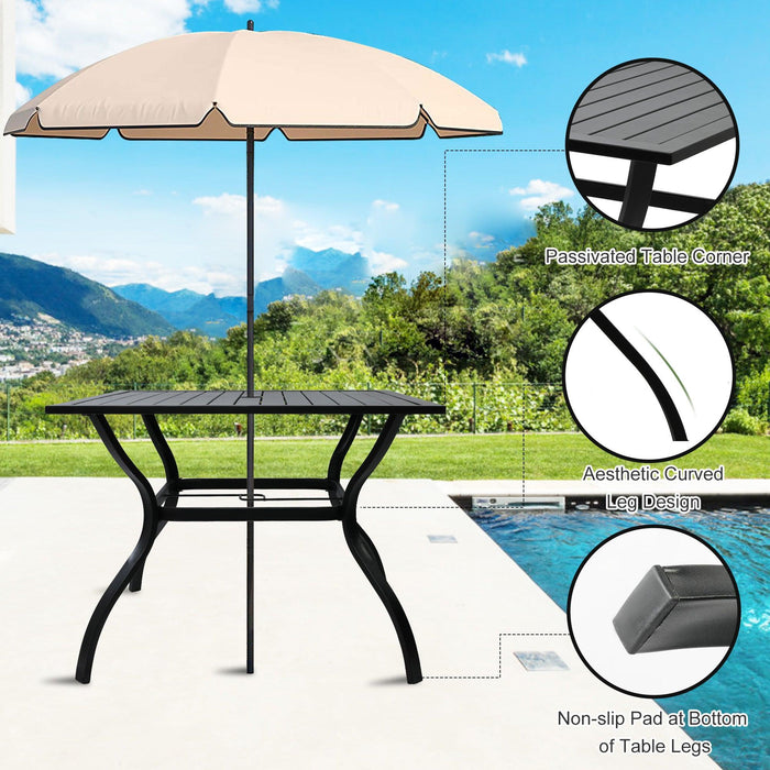 37" Square Patio Outdoor Dining Table for 4 with Umbrella Hole Metal Table, Black