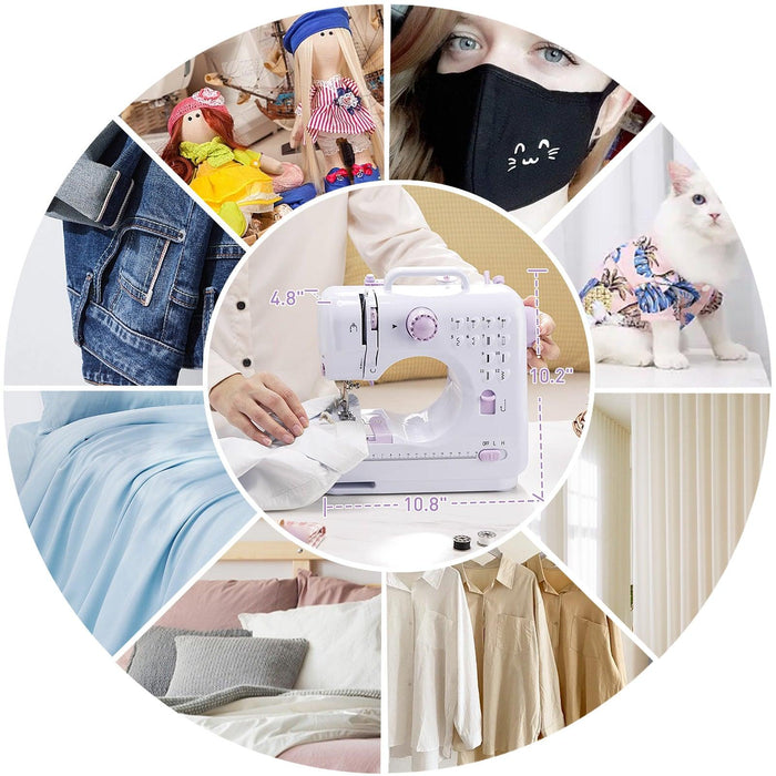 Portable Mini Sewing Machine for Beginners with Foot Pedal 12 Built-In Stitches Double Thread, Purple