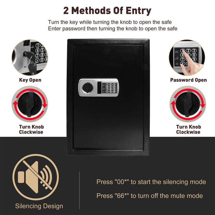 2.8 Cu Ft Large Home Safe Box Money Safe with Dual Warning Alarm Digital Keypad and Removable Shelf